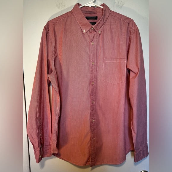 NWT Banana Republic Shirt Men L Camden Fit Custom 078 Wash MicroStripe Red/White - Picture 2 of 7